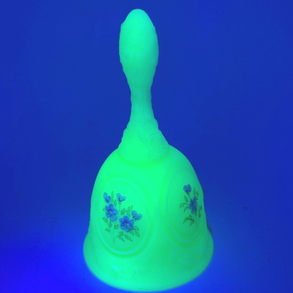 Fenton Medallion Custard Uranium Glass Bell Hand Painted N Cooper Signed Vintage